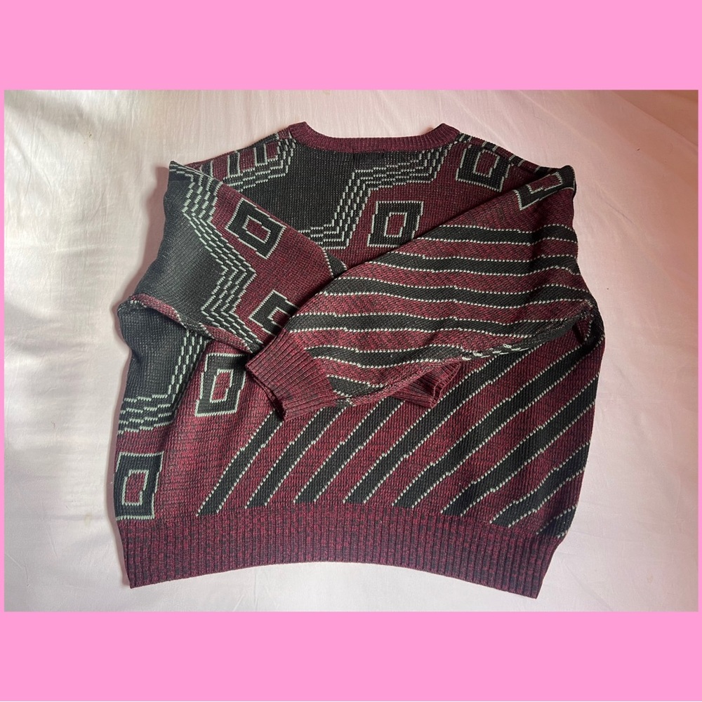 Vintage Plus Size 80s Geometric Design Grandpa Sweater - Picture 3 of 5